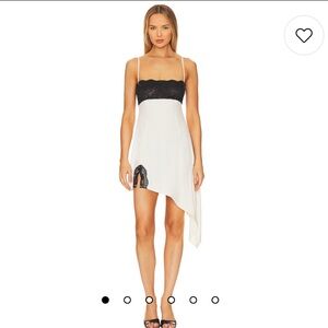 Lace Asymmetrical Slip Dress in Ecru & Black